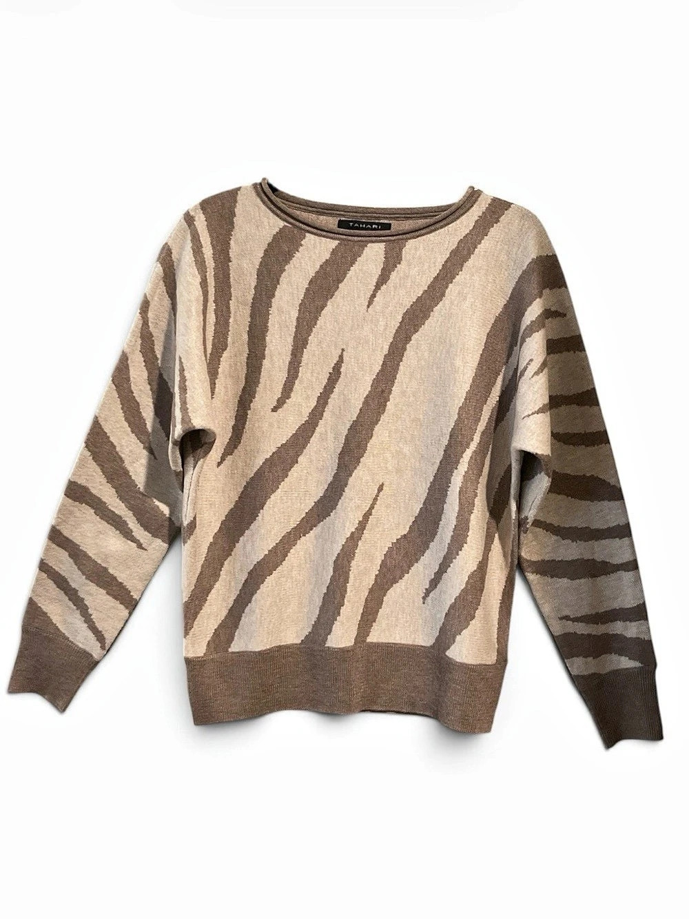 Tahari Animal Print Crewneck Sweater Size XS